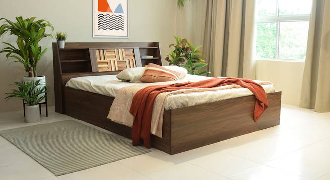 Timber Queen Engineered Wood Bed Design 6 (Walnut Finish, Brown, Queen Bed Size, Box Storage Type) by Urban Ladder - Front View Design 1 - 872041