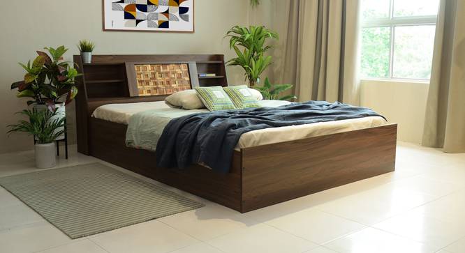 Timber Queen Engineered Wood Bed Design 8 (Walnut Finish, Brown, Queen Bed Size, Box Storage Type) by Urban Ladder - Front View Design 1 - 872104
