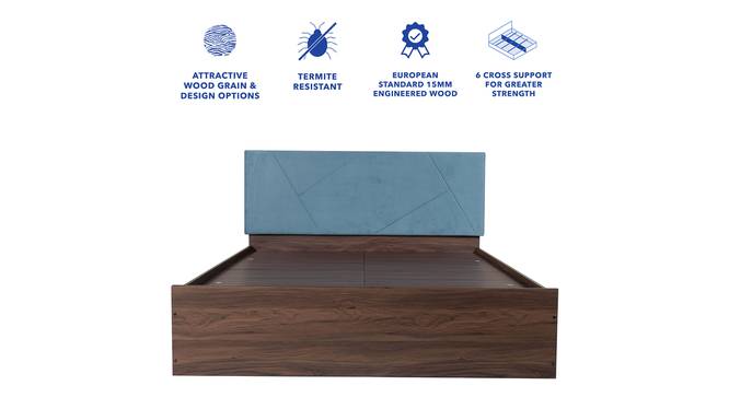 Kosha Engineered Wood Bed With Premium Leatherette Fabric And Box Storage - Queen Engineered Wood Bed (Walnut Finish, Blue, Queen Bed Size, Box Storage Type) by Urban Ladder - Front View Design 1 - 872110