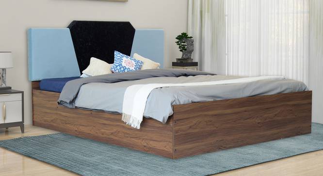 Nadi Engineered Wood Bed With Premium Leatherette Fabric And Box Storage - Queen Engineered Wood Bed (Walnut Finish, Queen Bed Size, Box Storage Type, Blue & Black) by Urban Ladder - Front View Design 1 - 872111
