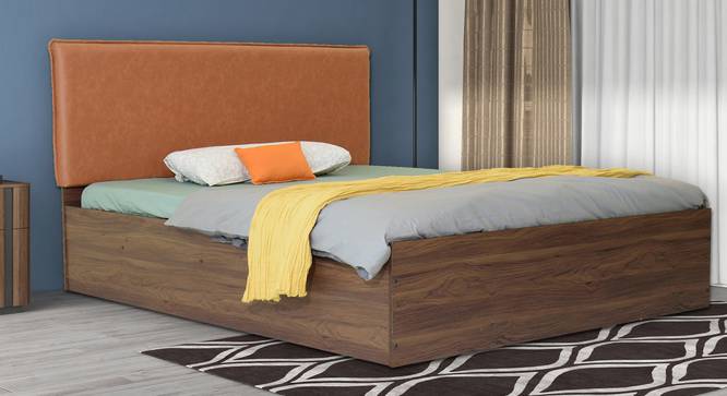 Namah Engineered Wood Bed With Premium Leatherette Fabric And Box Storage - Queen Engineered Wood Bed (Walnut Finish, Tan, Queen Bed Size, Box Storage Type) by Urban Ladder - Front View Design 1 - 872113