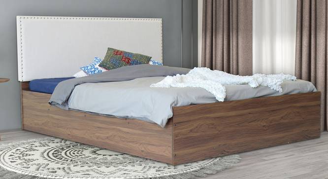 Yama Engineered Wood Bed With Premium Leatherette Fabric And Box Storage - Queen Engineered Wood Bed (Walnut Finish, Queen Bed Size, Beige, Box Storage Type) by Urban Ladder - Front View Design 1 - 872165