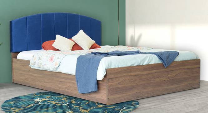 Satya Engineered Wood Bed With Premium Leatherette Fabric And Box Storage - Queen Engineered Wood Bed (Walnut Finish, Blue, Queen Bed Size, Box Storage Type) by Urban Ladder - Front View Design 1 - 872166