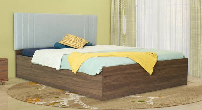 Ananda Engineered Wood Bed With Premium Leatherette Fabric And Box Storage - Queen Engineered Wood Bed (Walnut Finish, Queen Bed Size, Light Blue, Box Storage Type) by Urban Ladder - Front View Design 1 - 872177