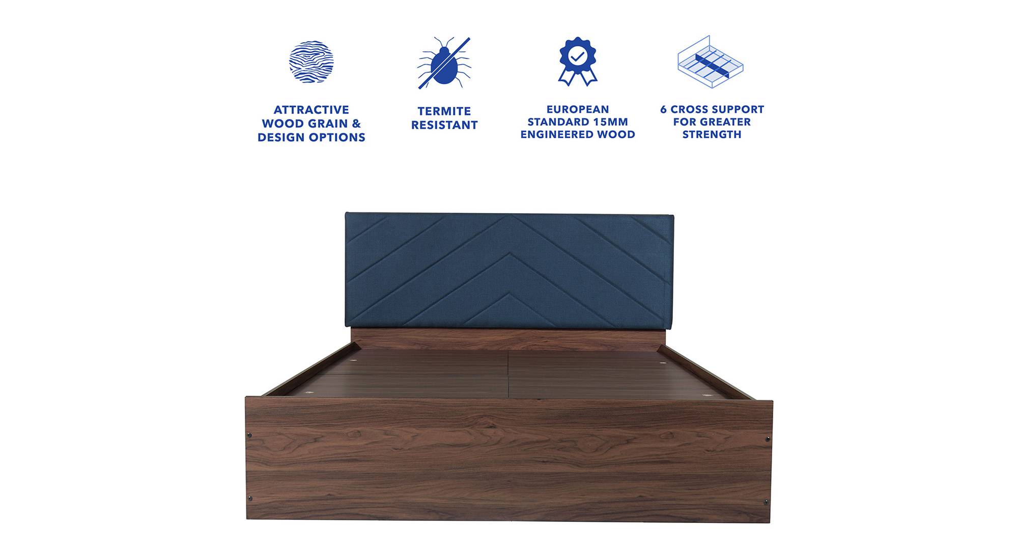 Mudra Engineered Wood Queen Size Box Storage Upholstered Bed in Walnut