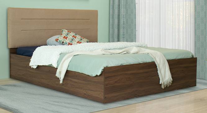 Bakhti Engineered Wood Bed With Premium Leatherette Fabric And Box Storage - Queen Engineered Wood Bed (Walnut Finish, Queen Bed Size, Beige, Box Storage Type) by Urban Ladder - Front View Design 1 - 872249