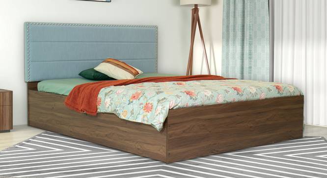 Samadhi Engineered Wood Bed With Premium Leatherette Fabric And Box Storage - Queen Engineered Wood Bed (Walnut Finish, Blue, Queen Bed Size, Box Storage Type) by Urban Ladder - Front View Design 1 - 872253