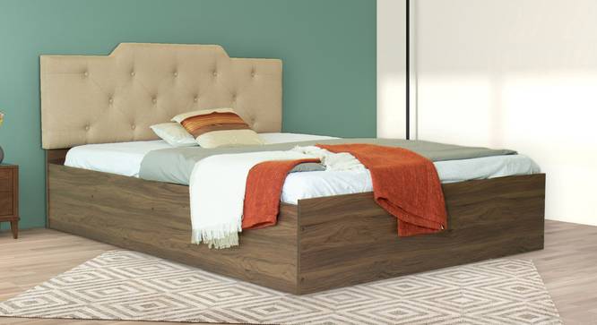 Prajna Engineered Wood Bed With Premium Leatherette Fabric And Box Storage - Queen Engineered Wood Bed (Walnut Finish, Queen Bed Size, Beige, Box Storage Type) by Urban Ladder - Front View Design 1 - 872255