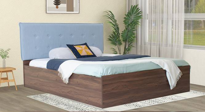 Virabhad Engineered Wood Bed With Premium Leatherette Fabric And Box Storage - Queen Engineered Wood Bed (Walnut Finish, Blue, Queen Bed Size, Box Storage Type) by Urban Ladder - Front View Design 1 - 872257