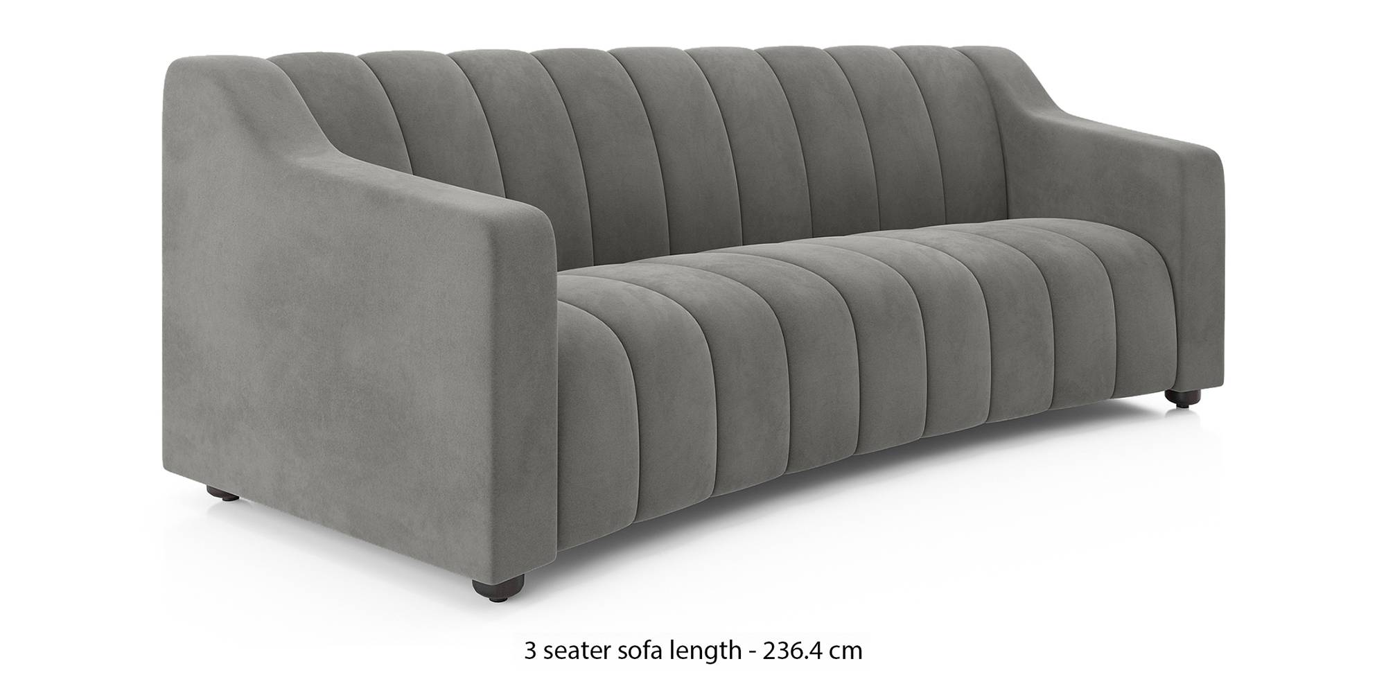 Sienna Curved Fabric Sofa (Ash Grey) (3-seater Custom Set - Sofas, None Standard Set - Sofas, Fabric Sofa Material, Regular Sofa Size, Regular Sofa Type, Ash Grey Velvet) by Urban Ladder - - 873142