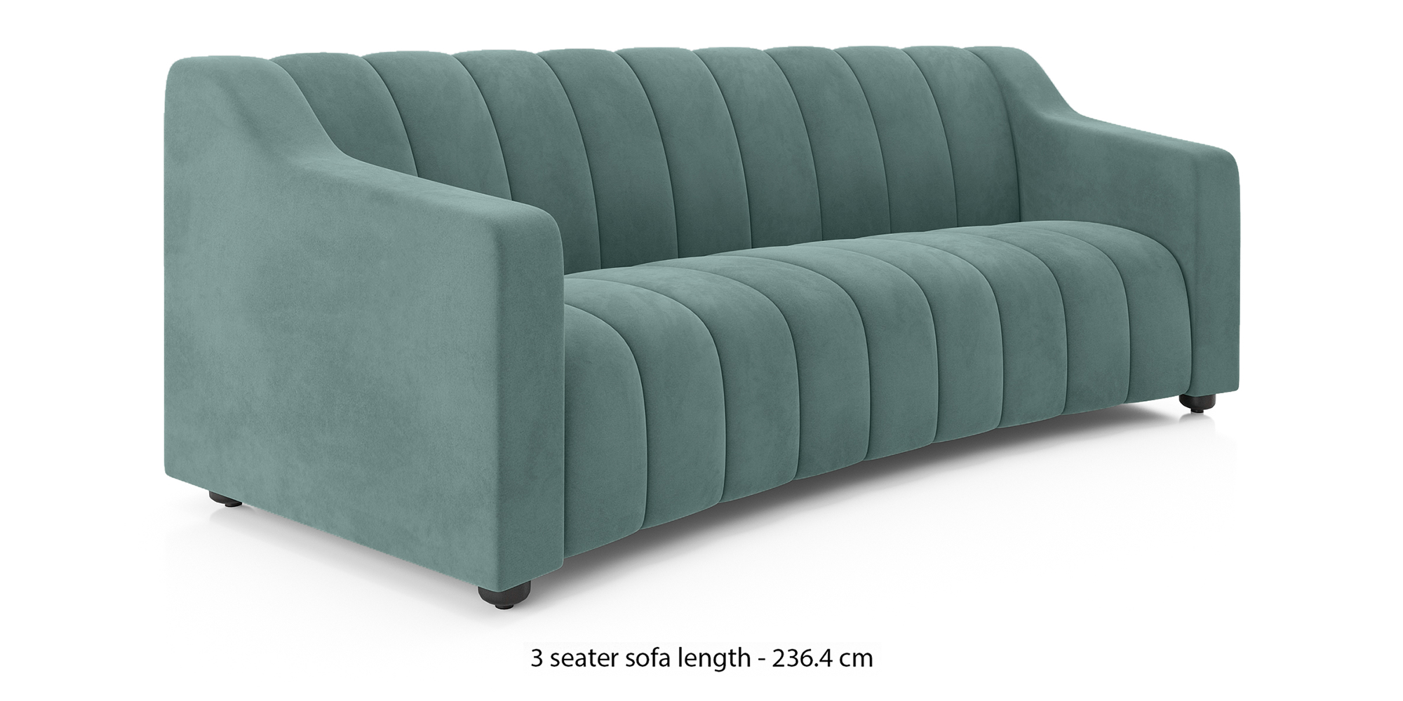 Sienna Curved Fabric Sofa (Dusty Turquoise Velvet) (3-seater Custom Set - Sofas, None Standard Set - Sofas, Fabric Sofa Material, Regular Sofa Size, Regular Sofa Type, Dusty Turquoise Velvet) by Urban Ladder - - 873144