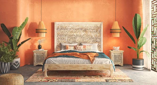 Anokhi Solid Wood Bed - Finish - Rustic white (King Bed Size, Rustic White Finish) by Urban Ladder - - 