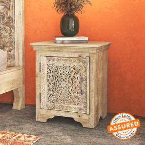 Anokhi Solid Wood Bedside Table in Rustic White Finish