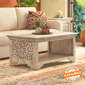 Anokhi Rectangular Solid Wood Coffee Table in Rustic White Finish