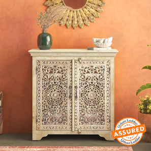 Crockery Unit Design Anokhi Solid Wood Sideboard in Rustic White Finish