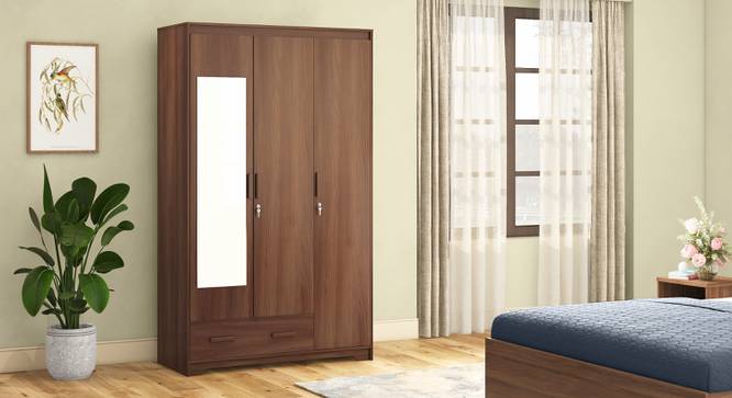 Hilton 3 Door Wardrobe (1 Drawer Configuration, With Mirror, Spiced Acacia Finish, With Lock) by Urban Ladder - - 