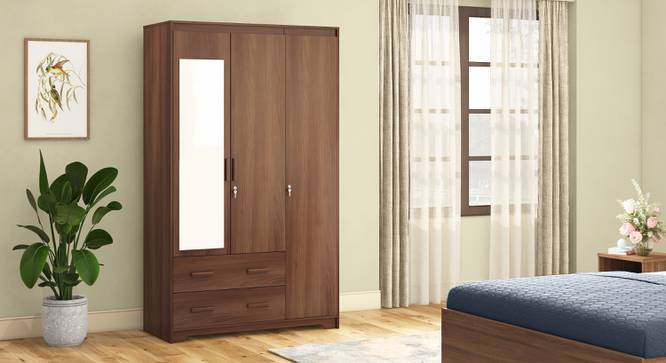 Hilton 3 Door Wardrobe (2 Drawer Configuration, With Mirror, With Lock, Chestnut Acacia Finish) by Urban Ladder - - 
