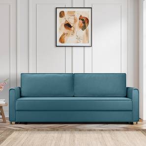 Folding Mattress Sofa Design Leon 3 Seater Fold Out Sofa cum Bed In Teal Blue Colour