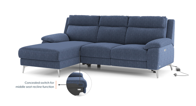 Emila Sectional Recliner (Blue, Left Aligned, Three Seater) by Urban Ladder - - 