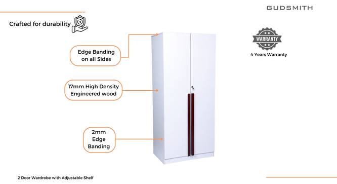 Nelson Engineered Wood Wardrobe (White Finish) by Urban Ladder - Front View Design 1 - 884816