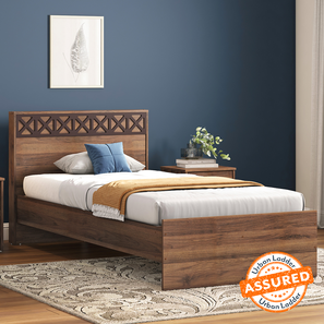 Single Beds Without Storage Design Macy Engineered Wood Single Size Non Storage Bed in Classic Walnut Finish