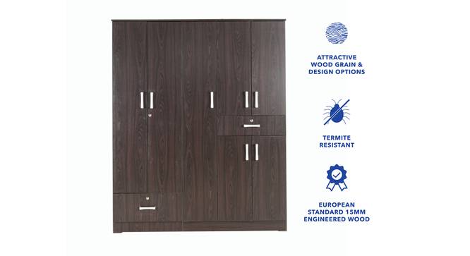 Ren Engineered Wood 5 Door Wardrobe with External Drawers in Wenge Finish (Wenge Finish) by Urban Ladder - Front View Design 1 - 885708