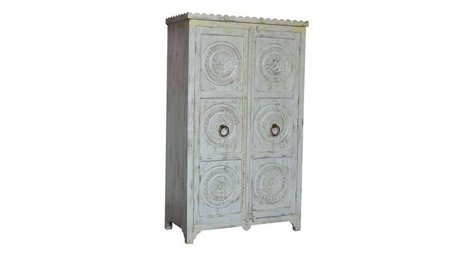 Franklin solid wood wardrobe cabinet  in white distress with carving (White Finish) by Urban Ladder - Front View Design 1 - 886699