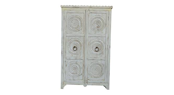 Franklin solid wood wardrobe cabinet  in white distress with carving (White Finish) by Urban Ladder - Design 1 Side View - 886717