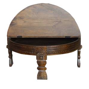 saffron arts & crafts Round Solid Wood Coffee Table in Brown Finish-picture-17
