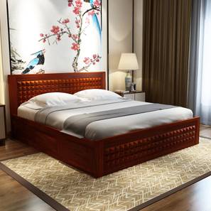 Beds With Storage In Ahmedabad Design Licia Solid Wood Queen Size Bed with Box Storage Bed in Honey Oak Finish