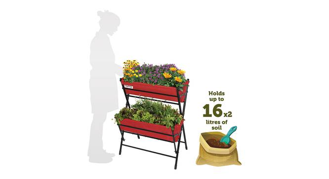 VegTrug Poppy Two Tier Ladder Planter with Blue Liner (Blue) by Urban Ladder - Front View Design 1 - 887410