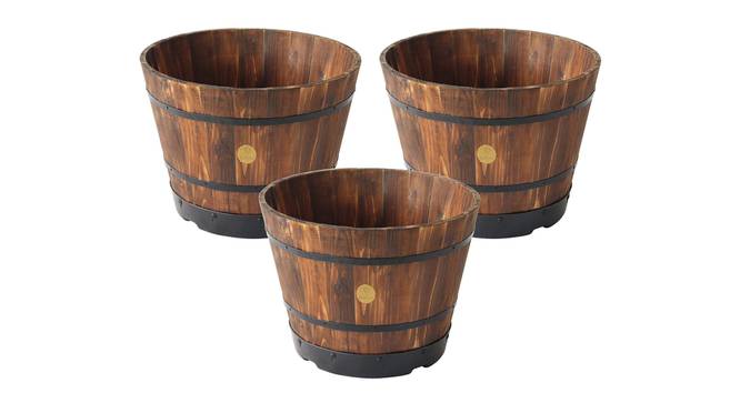 VegTrug Wooden Barrel Planters 55cm Burnt Oak (Brown) by Urban Ladder - Front View Design 1 - 887454