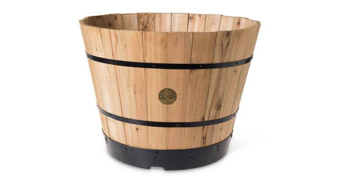 VegTrug Wooden Barrel Planters 46cm Burnt Oak-IND-122-WPB400N (Brown) by Urban Ladder - Front View Design 1 - 887456