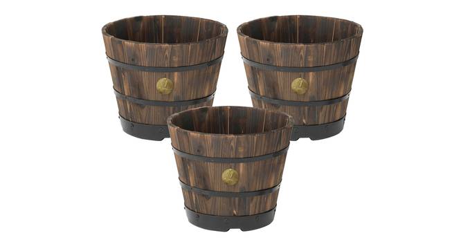 VegTrug Wooden Barrel Planters 46cm Burnt Oak (Brown) by Urban Ladder - Front View Design 1 - 887497