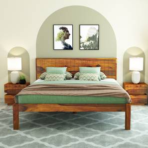 All Beds In Thane Design Esra Solid Wood King Size Bed in Honey Oak Finish