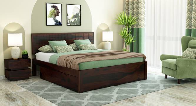 Xiomara Storage bed (Walnut Finish, Queen Bed Size, With Drawer Configuration, Box Storage Type) by Urban Ladder - Front View Design 1 - 887700