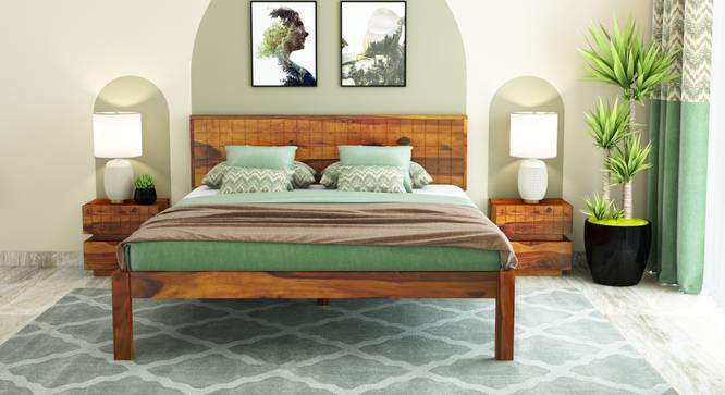 Esra non storage bed (Queen Bed Size, Honey Oak Finish) by Urban Ladder - Front View Design 1 - 887704