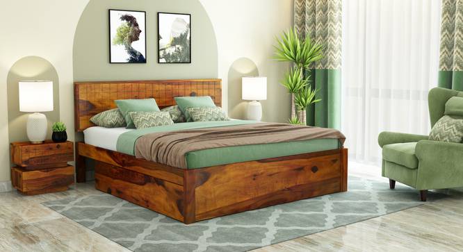 Xiomara Storage bed (King Bed Size, With Drawer Configuration, Box Storage Type, Honey Oak Finish) by Urban Ladder - Front View Design 1 - 887764