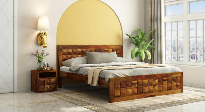 Diamond non storage bed (Queen Bed Size, Honey Oak Finish) by Urban Ladder - Front View Design 1 - 887788