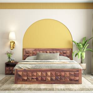 woodenmood Diamond Solid Wood Queen Size Box Storage Bed in Teak Finish-picture-35