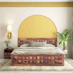 woodenmood Diamond Solid Wood King Size Box Storage Bed in Teak Finish-picture-26