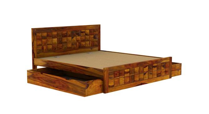 Diamond Storage bed (King Bed Size, With Drawer Configuration, Drawer Storage Type, Honey Oak Finish) by Urban Ladder - Ground View Design 1 - 887897