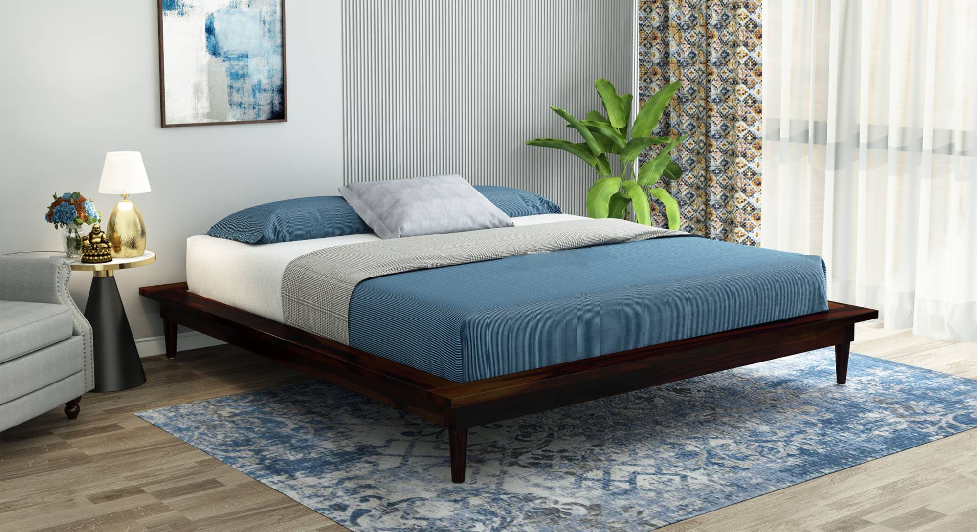 Hatice Solid Wood King Size Bed in Walnut Finish - Urban Ladder