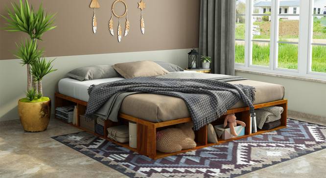 Unicorn Storage Bed (King Bed Size, Box Storage Type, Honey Oak Finish, With Box Storage Configuration) by Urban Ladder - Design 1 Side View - 887923