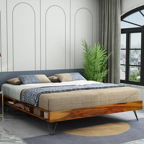 Beds With Storage Design Aurelio Solid Wood King Size Box Storage Bed in Honey Oak Finish