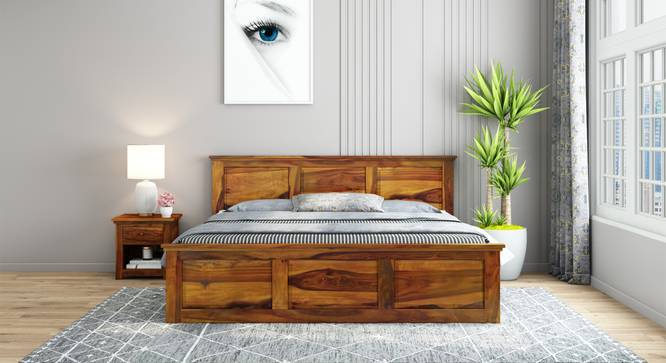 Stainfleld non storage bed (King Bed Size, Honey Oak Finish) by Urban Ladder - Front View Design 1 - 887988