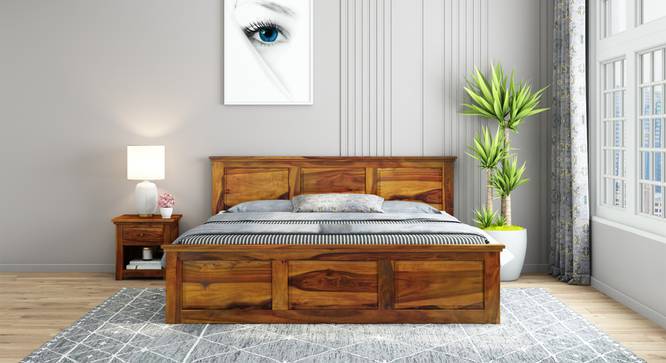 Stainfield Storage Bed (King Bed Size, Box Storage Type, Honey Oak Finish, With Box Storage Configuration) by Urban Ladder - Front View Design 1 - 888026