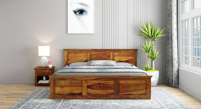 Stainfield Storage Bed (Queen Bed Size, Box Storage Type, Honey Oak Finish, With Box Storage Configuration) by Urban Ladder - Front View Design 1 - 888028