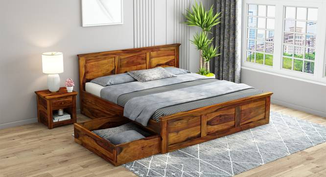 Rosalinda Storage Bed (Queen Bed Size, With Drawer Configuration, Drawer Storage Type, Honey Oak Finish) by Urban Ladder - Front View Design 1 - 888030