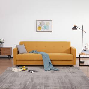 Solid Wood Sofa Beds Design 3 Seater Fold Out Sofa cum Bed In Yellow Colour